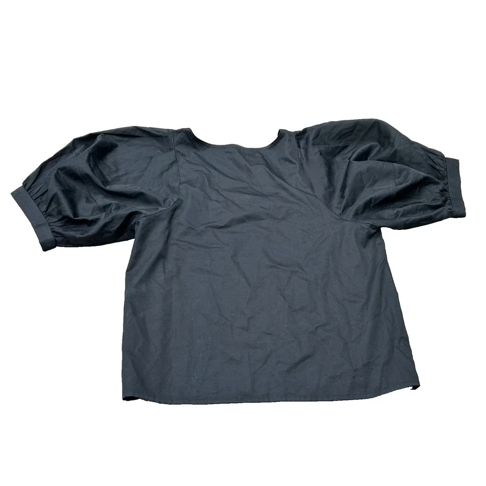 NWT Madewell Womens Black Relaxed‎ Scoop Neck Puff-Sleeve Blouse Top Size Small